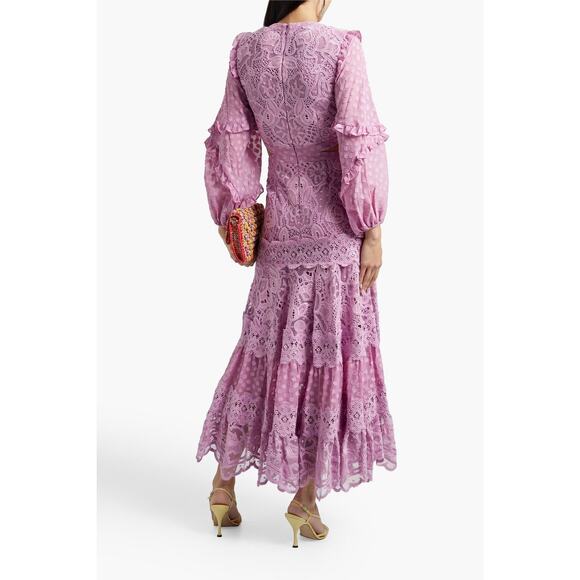 Alexis Zendaya Lace Crochet Cut Out Long Sleeve Dress Lilac Macrame size XS - Picture 4 of 15